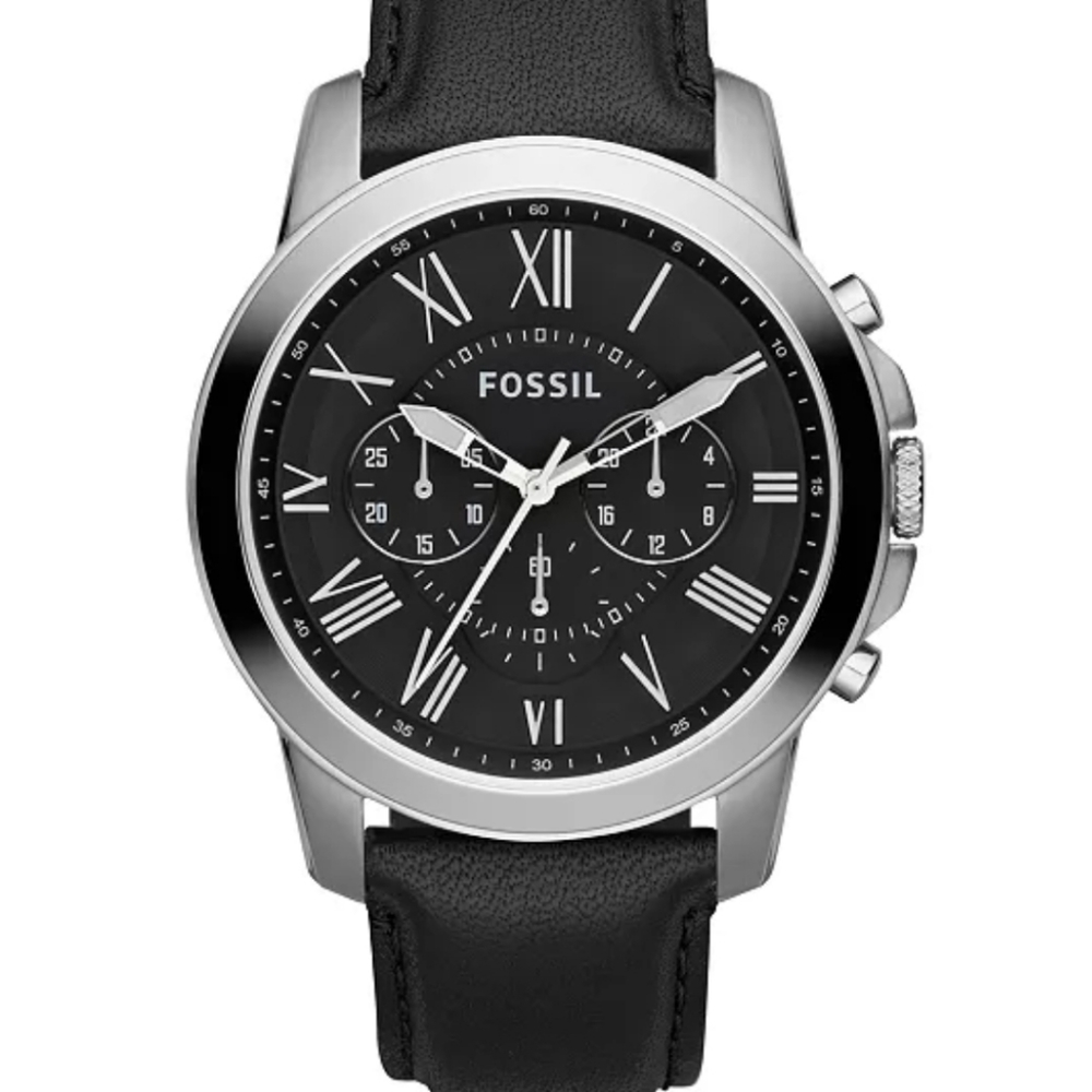 NwT- Fossil Men's Chronograph Grant Black Leather Strap Watch 44mm FS4812
